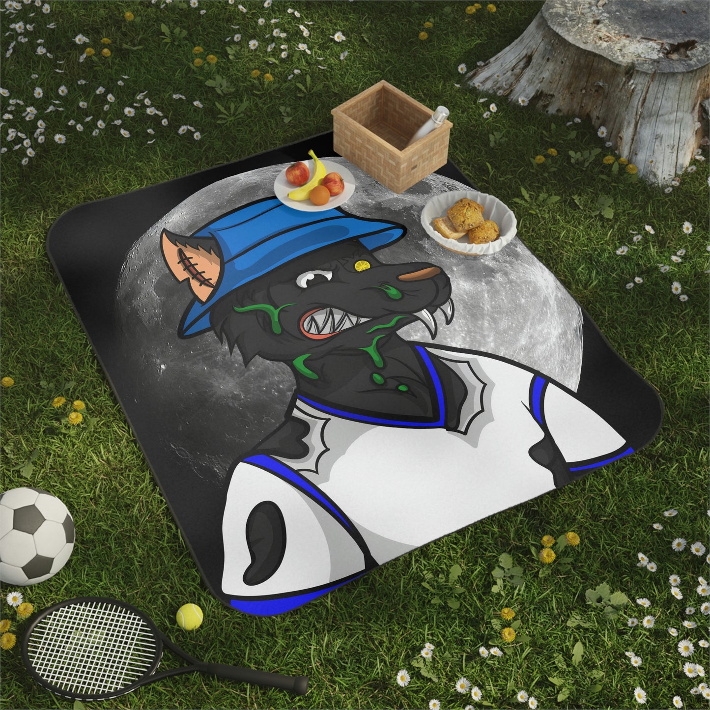 Full Moon Cyborg Werewolve Wolf Picnic Blanket