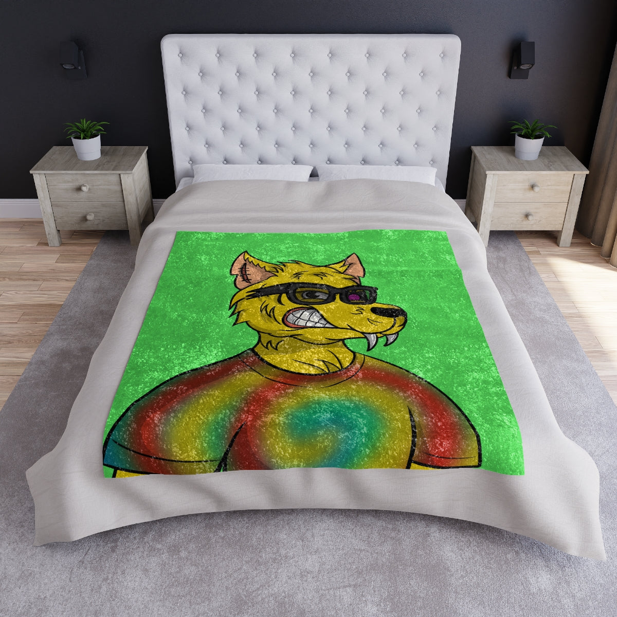 Wolve Cyborg Tie Dye Wolf Shirt Yellow Fur Cool Sun Glasses Crushed Velvet Blanket