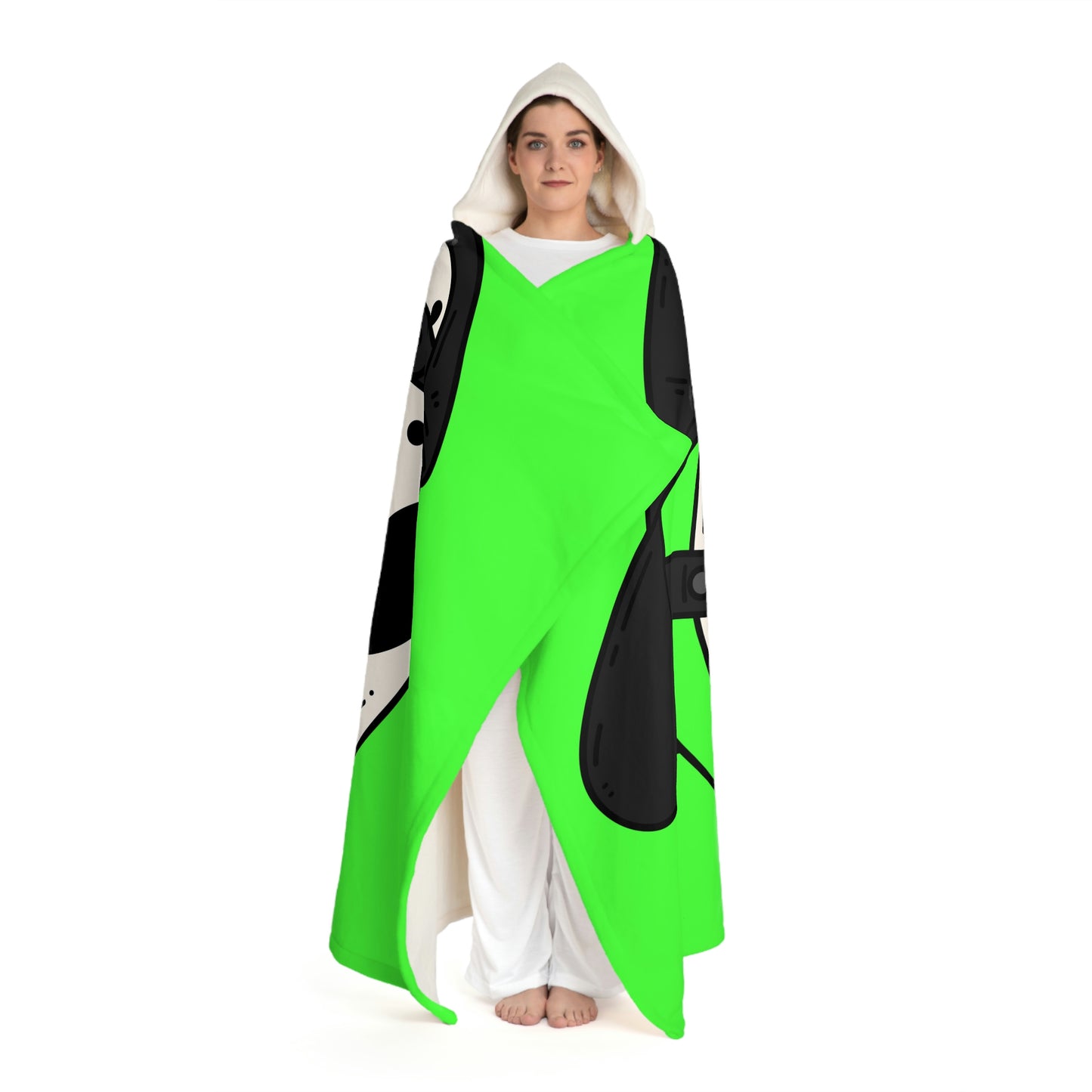 White Hockey Mask Green Alien Visitor Hooded Sherpa Fleece Blanket