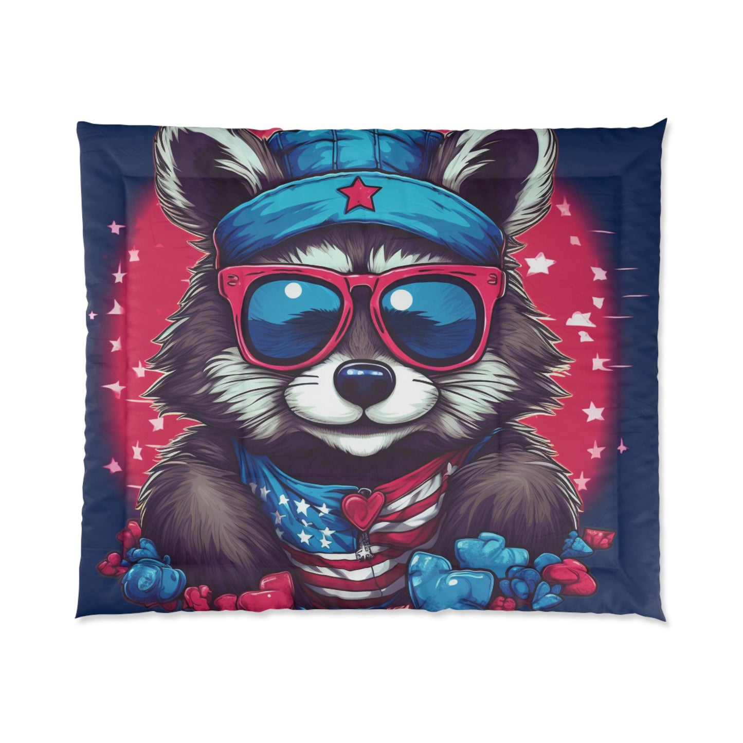 Cute Furry Raccoon Animal USA Flag Style Comforter