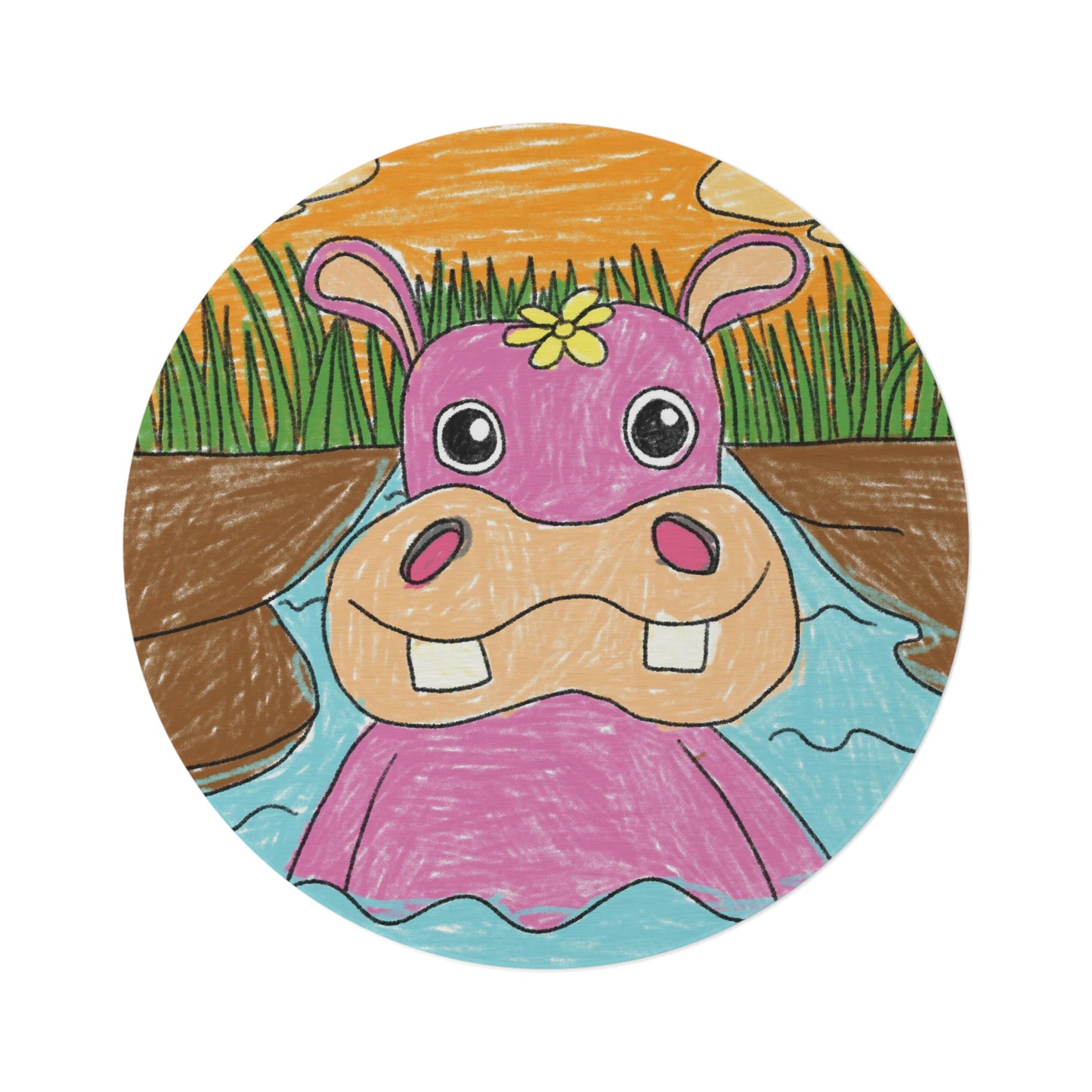 Hippo Hippopotamus Animal Creature Graphic Round Rug