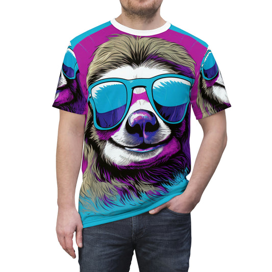 Galactic Sloth Retro-Inspired Animal Unisex Cut & Sew Tee (AOP)