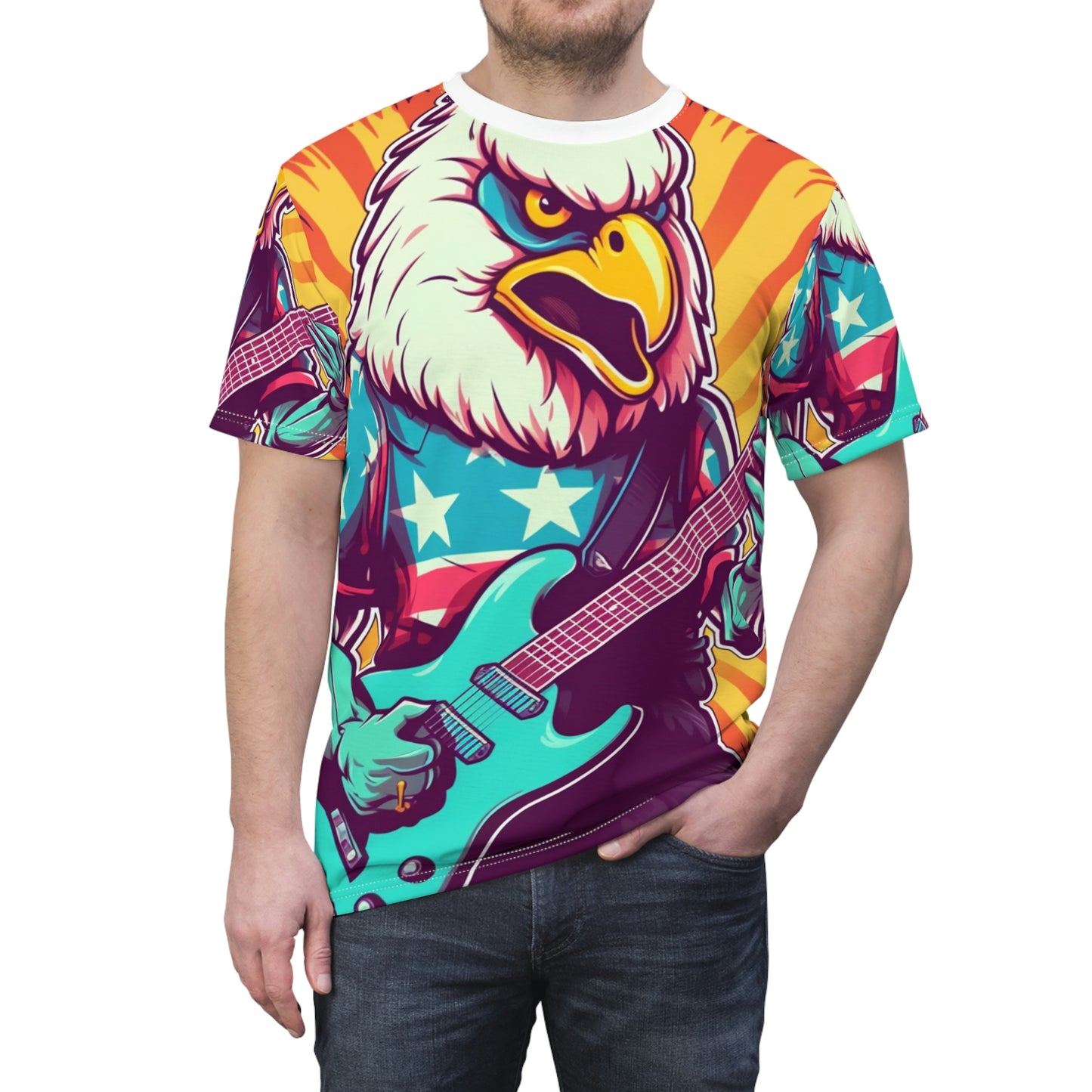 American Bald Eagle Músico Guitarrista Gráfico Unisex Cut &amp; Sew Tee (AOP) 