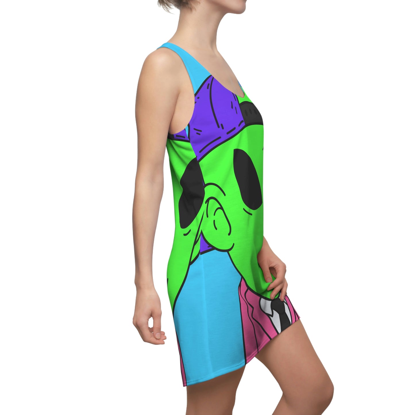 Moody Alien Visitor Women's Cut & Sew Racerback Dress (AOP)