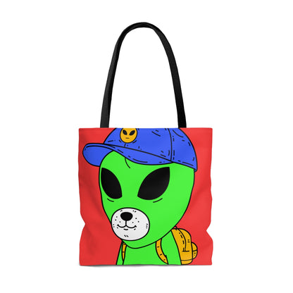 White Dog Bear Mouth Alien Green Visitor Yellow Backpack Blue Visi Hat AOP Tote Bag