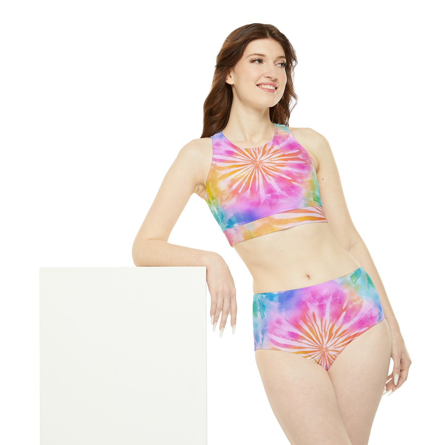 Boho Beach Vibe Pastel Hues Tie-Dye Pattern Design Sporty Bikini Set (AOP)