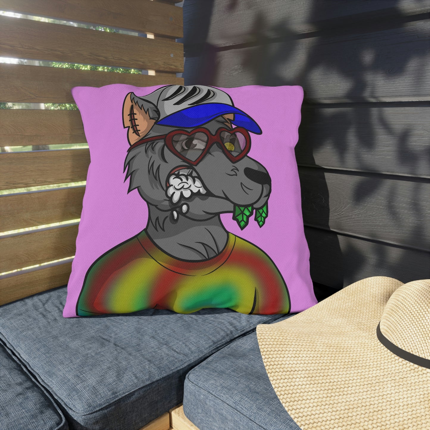 Valentine Heart Wolf Werewolve Tiedye Outdoor Pillows