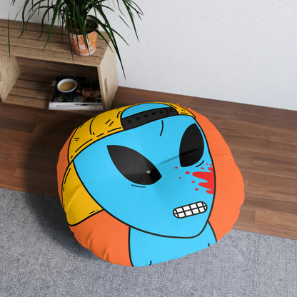 Alien Blue Blood Visitor Tufted Floor Pillow, Round