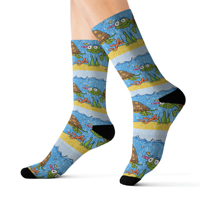 Sea Turtle Beach Sand Ocean Sublimation Socks