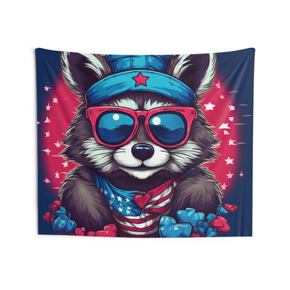 Cute Furry Raccoon Animal USA Flag Style Indoor Wall Tapestries