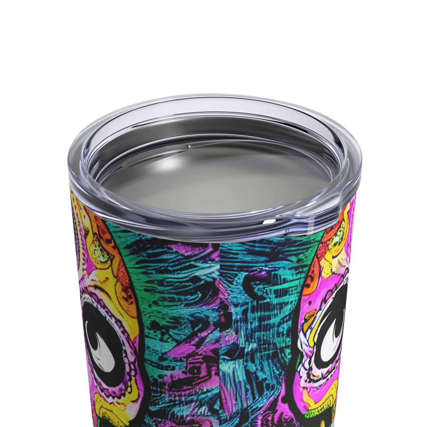 Trippy psychedelic Skull Skeleton Head Face Tumbler 10oz