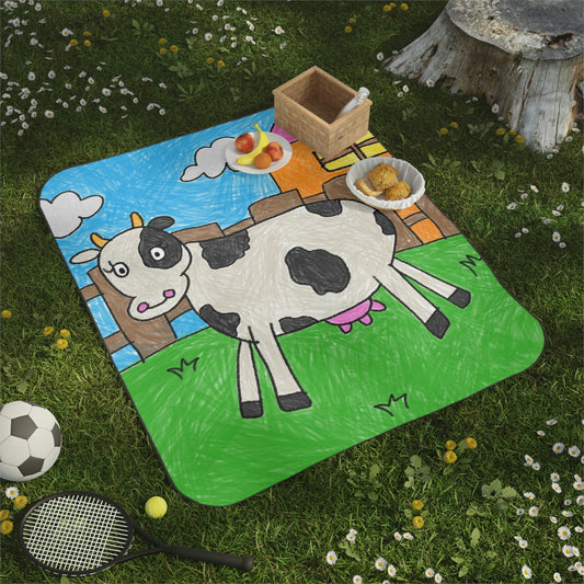 Cow Moo Farm Barn Animal Character Picnic Blanket