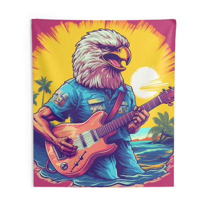 American Rock Star: Bald Eagle with Guitar Graphic Indoor Wall Tapestries