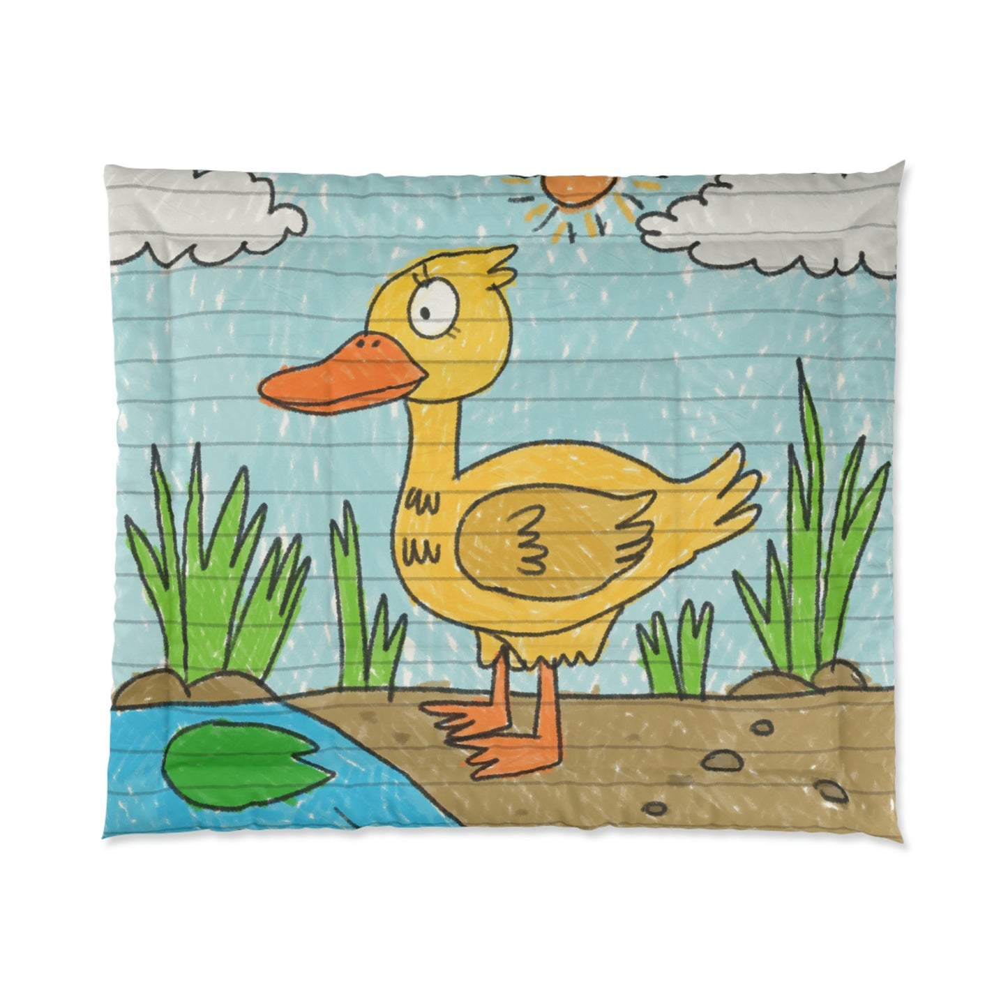 Yellow Duck Bird Pond Comforter