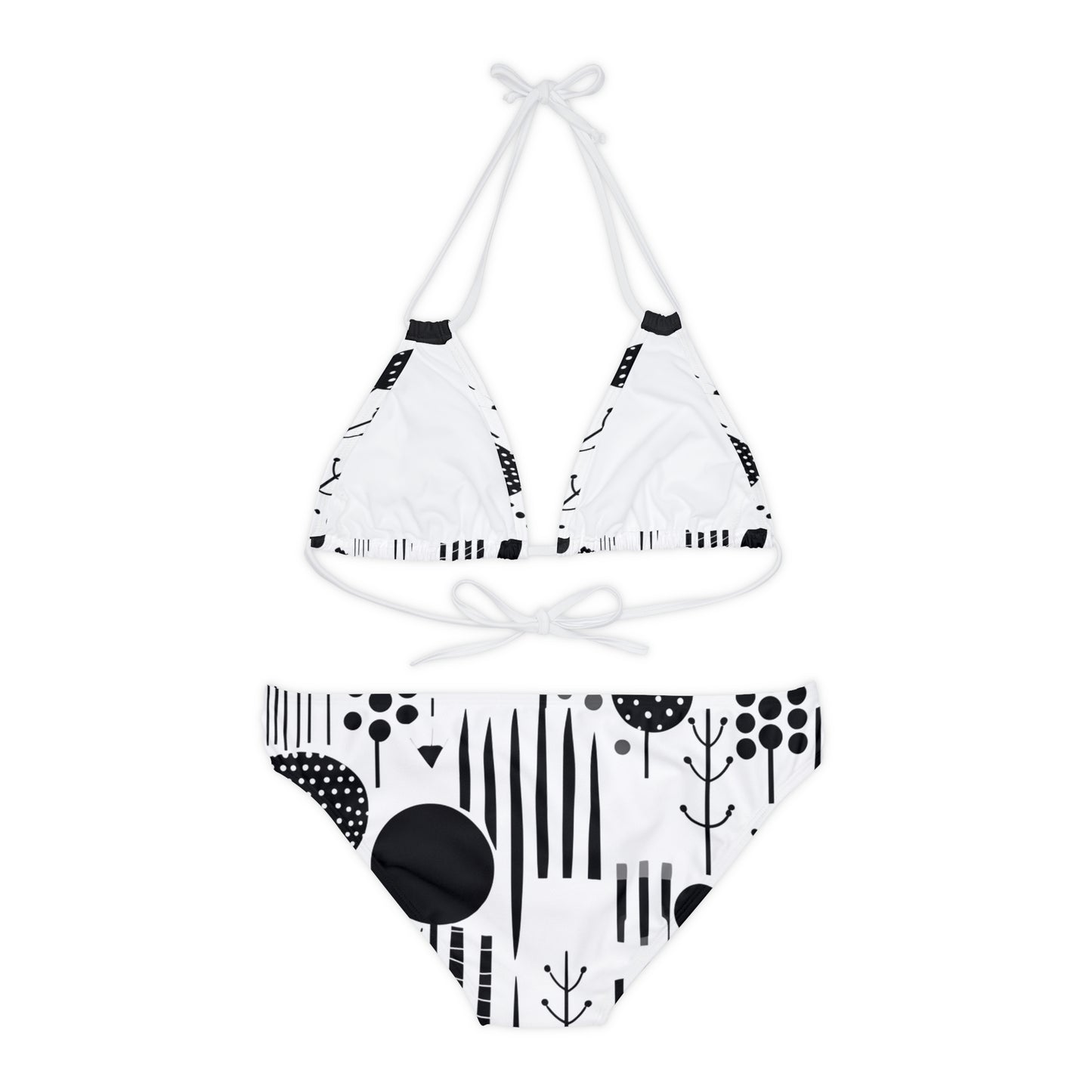 Scandinavian Minimalist Monochrome Shapes & Lines Design Strappy Bikini Set (AOP)