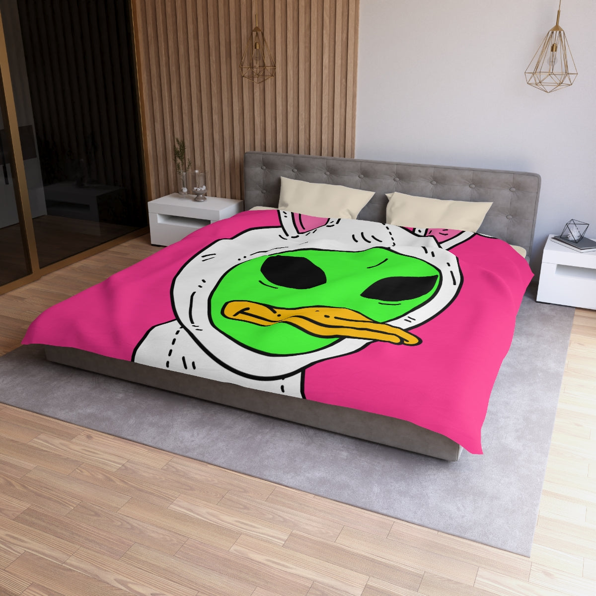 Bunny Ears Green Visitor Duck Face Alien Microfiber Duvet Cover