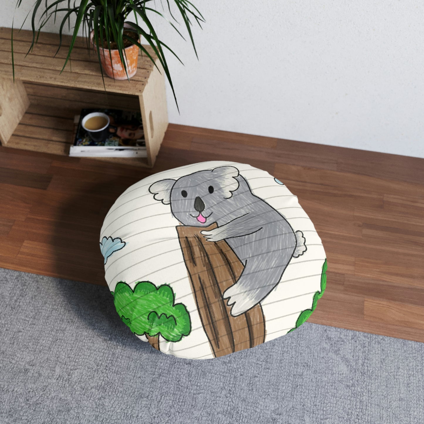 Koala Bear Animal Tree Climber Tufted Floor Pillow, Round