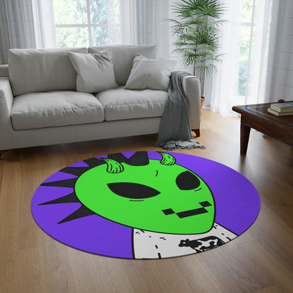 Cow Green Alien Spike Black Hair Digital Smile Visitor Round Rug - Visitor751