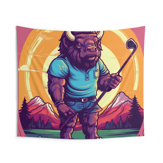 Golf Bison Buffalo USA Style Graphic Indoor Wall Tapestries