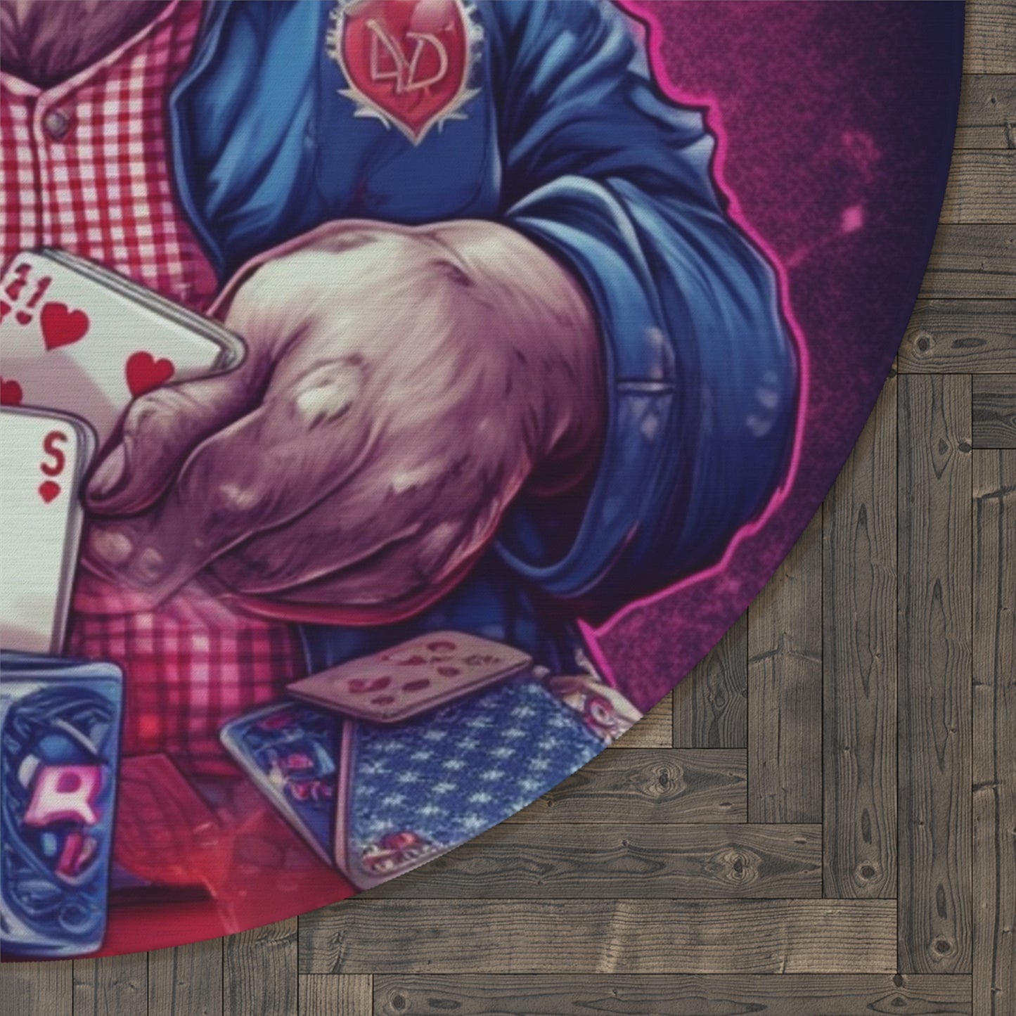 Patriotic Bear Playing Poker: A Winning Hand 4th of July Celebration Round Rug