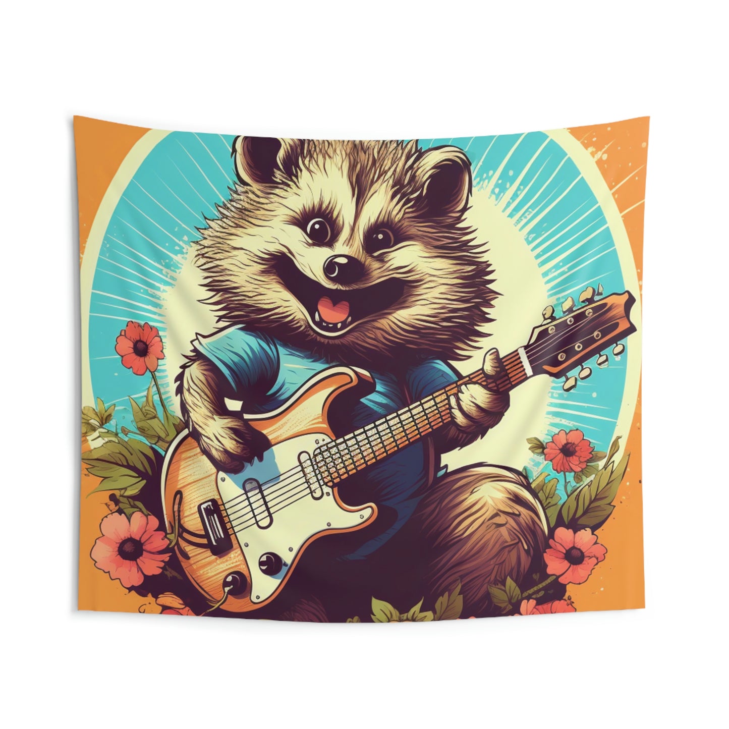 Hedgehog Guitar Band Music Musician Rock Star Graphic Indoor Wall Tapestries