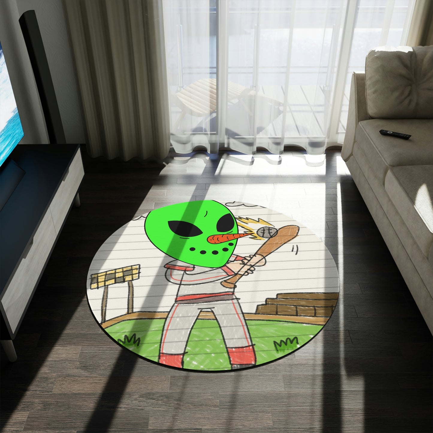 Baseball Veggie Visi Vegetable Visitor Alien Sport Round Rug