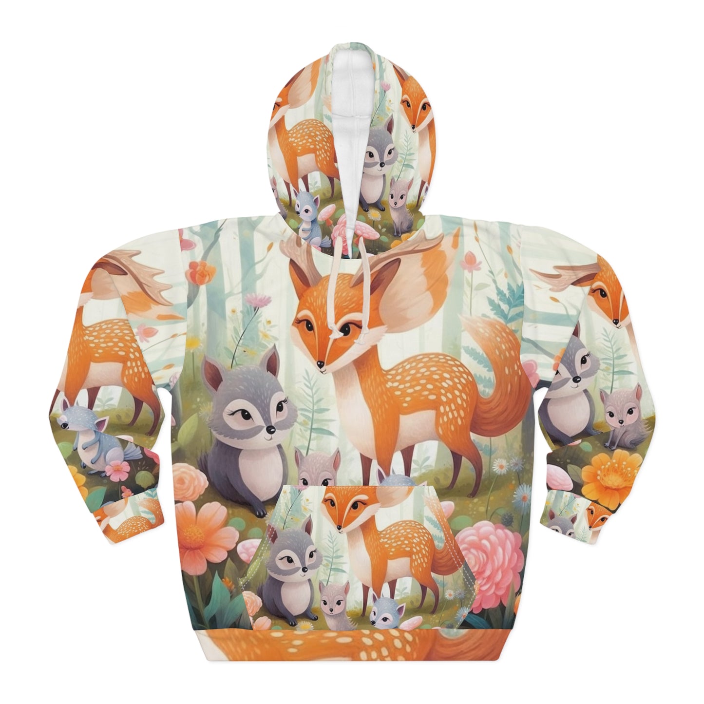 Lindas criaturas del bosque caprichoso arte animal unisex sudadera con capucha (AOP)