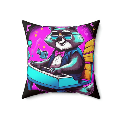 Piano Raccoon Furry Animal Keyboard Artist Musician Graphic Spun Polyester Square Pillow