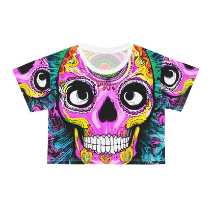 Trippy psychedelic Skull Skeleton Head Face AOP Crop Tee