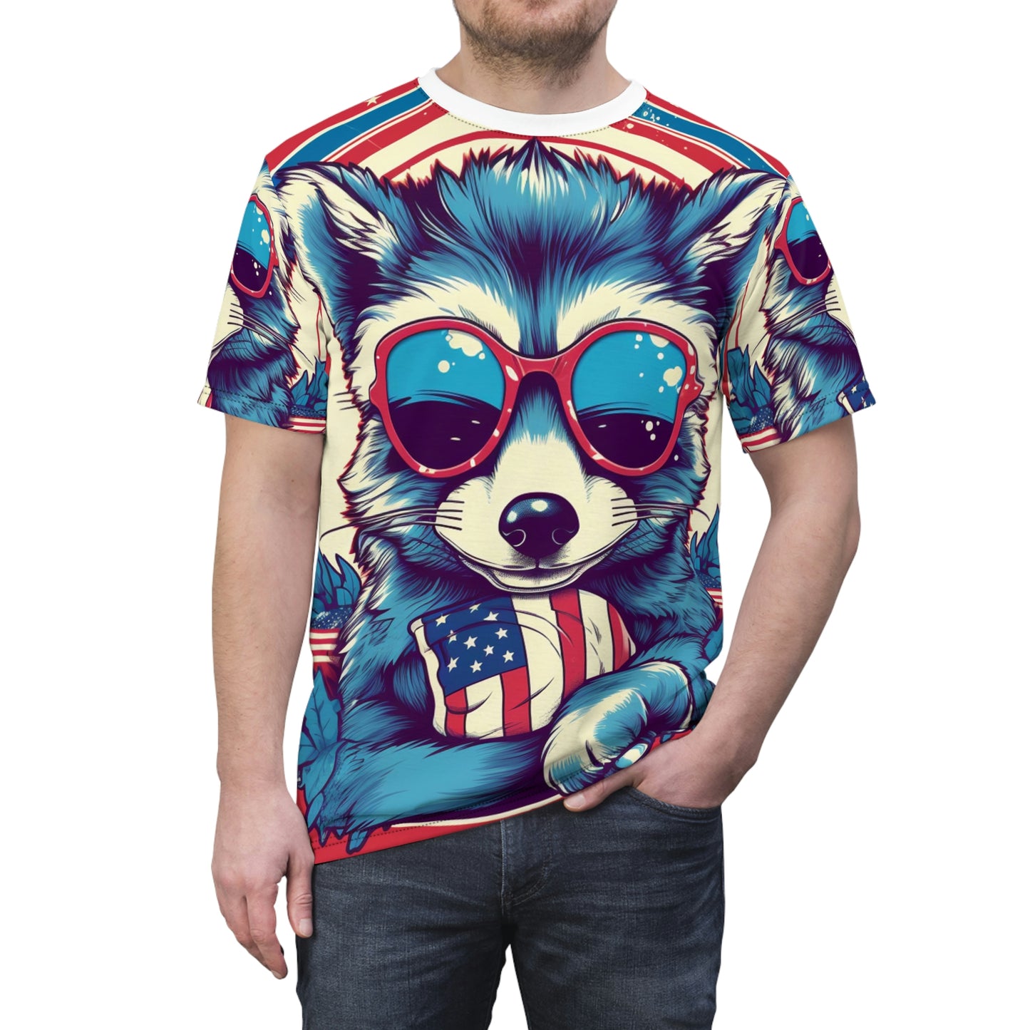 4th of July Stylish Raccoon USA American Graphic Unisex Cut & Sew Tee (AOP)