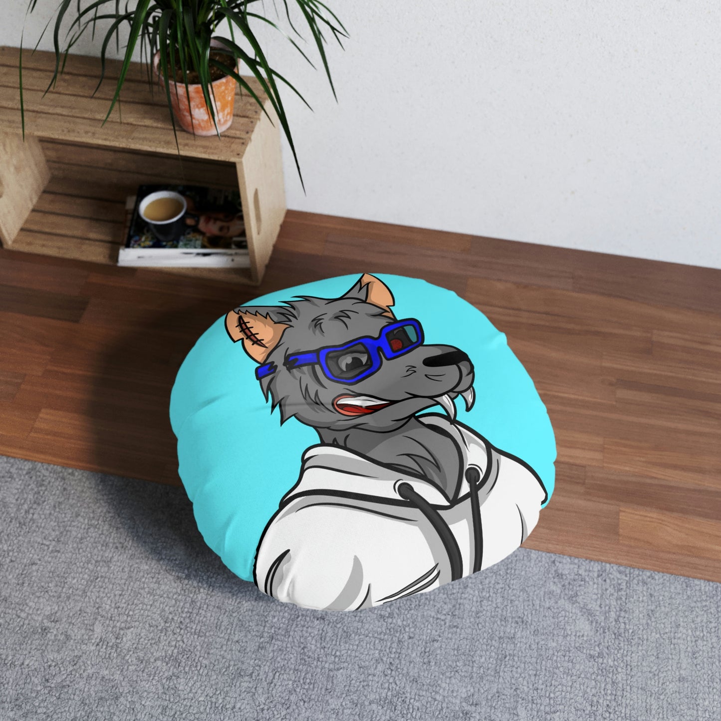 Wolf Fitness Cyborg Werewolve Tufted Floor Pillow, Round