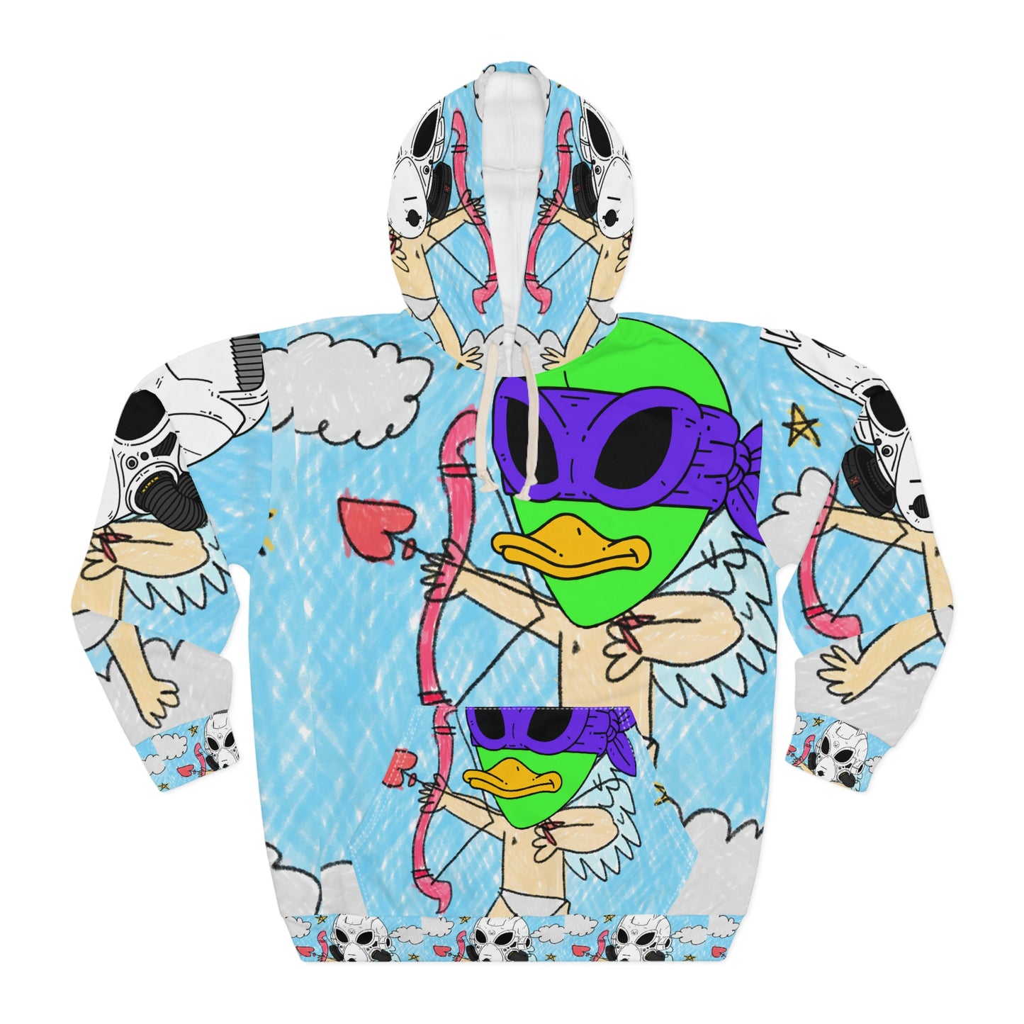 Valentine Cupido Flecha Ángel Corazón Visitante 751 Space Alien AOP Sudadera con capucha unisex