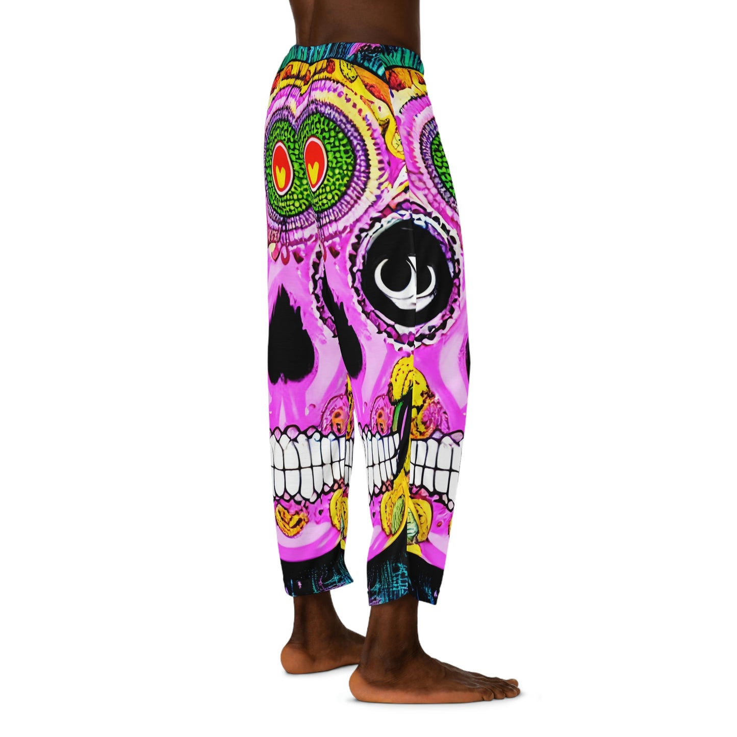 Trippy psychedelic Skull Skeleton Head Face Men's Pajama Pants (AOP)