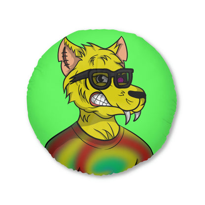 Wolve Cyborg Tie Dye Wolf Shirt Yellow Fur Cool Sun Glasses Tufted Floor Pillow, Round