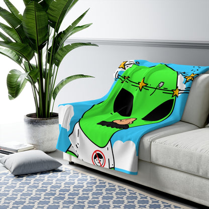 Alien Green Star Head Fake Nose Mustache Imposter Anti Human Visitor Sherpa Fleece Blanket