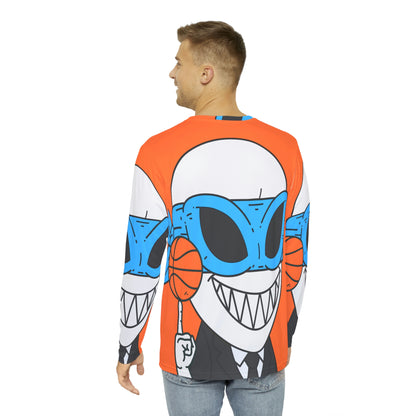 Alien BBall Sport Ninja Game Player Orange Basketball Men's Long Sleeve AOP Shirt