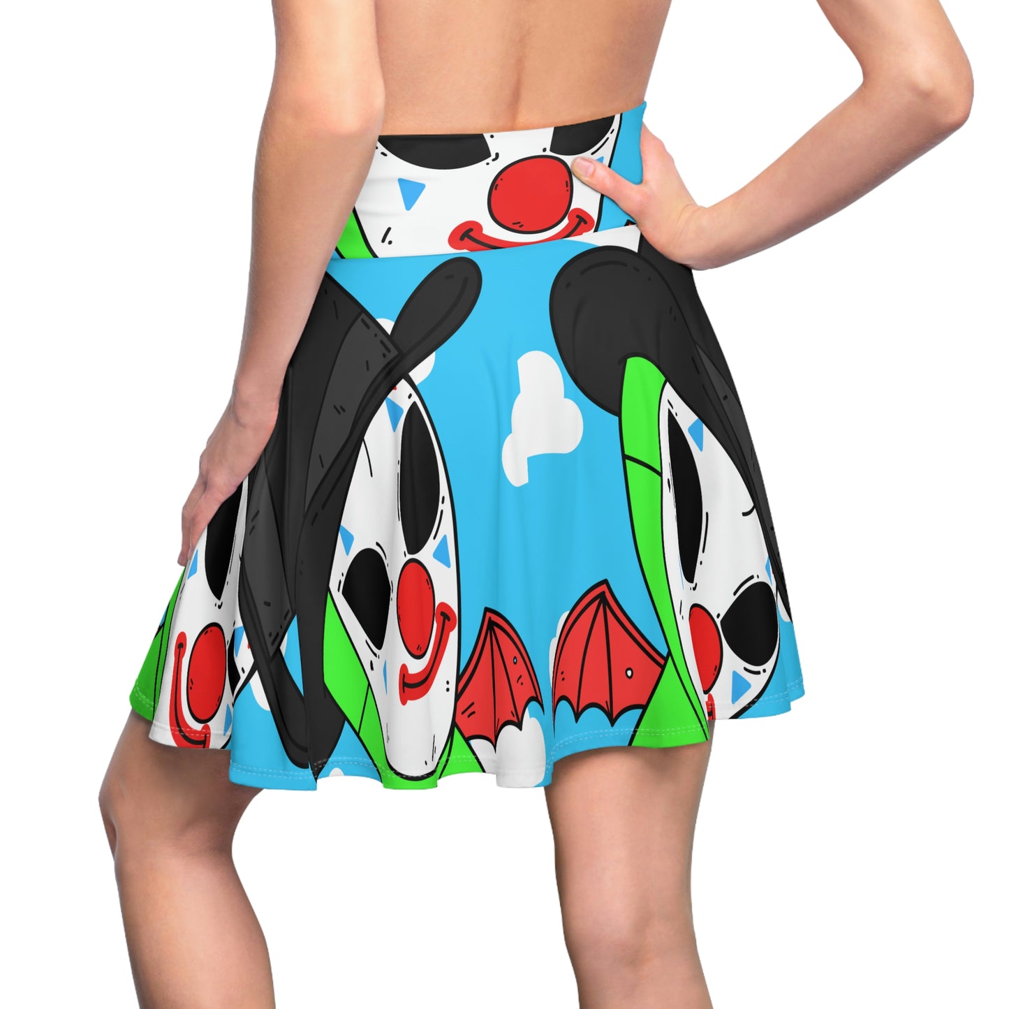 Clown Visitor Green Alien w/ Devil Wings Women's Skater Skirt