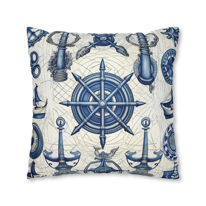 Nautical Theme Art - Anchors, Ropes, Compass Spun Polyester Square Pillow Case