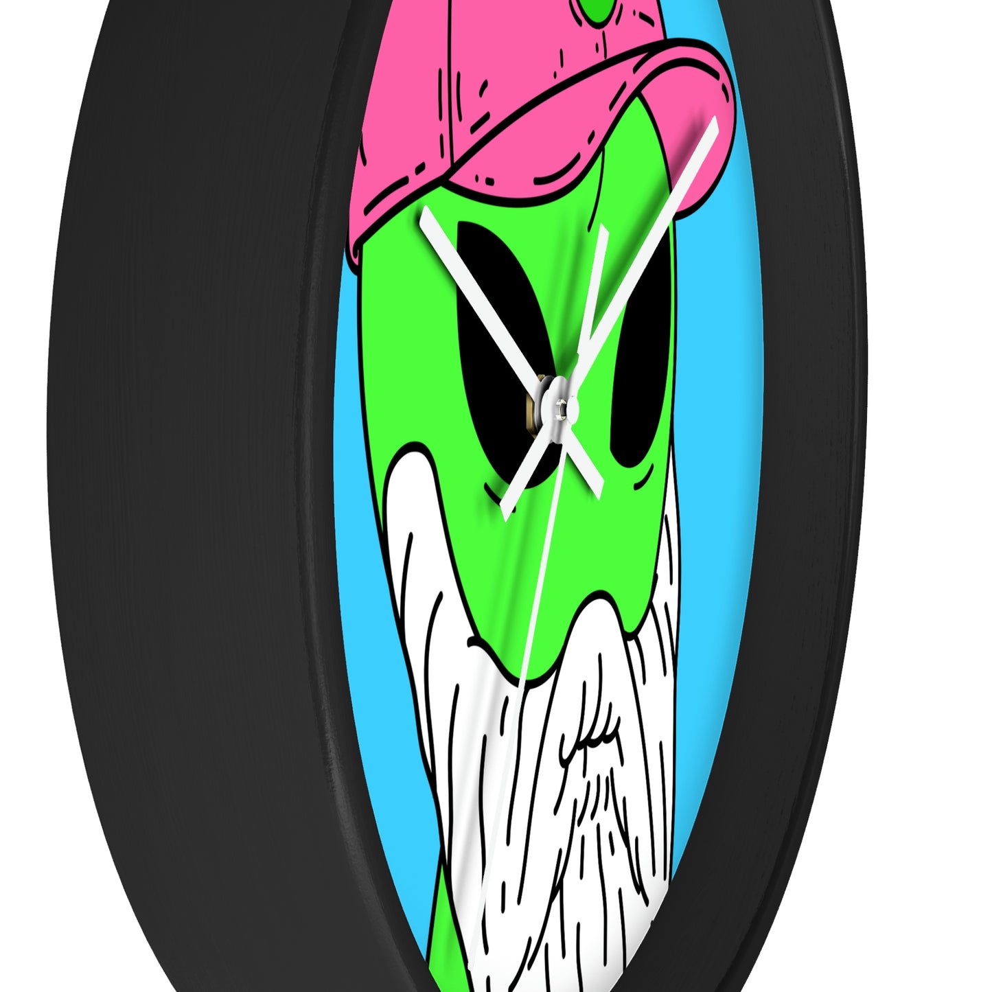 Beard Visitor Pink Hat Alien Cartoon Comic Wall clock