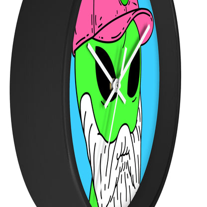 Beard Visitor Pink Hat Alien Cartoon Comic Wall clock