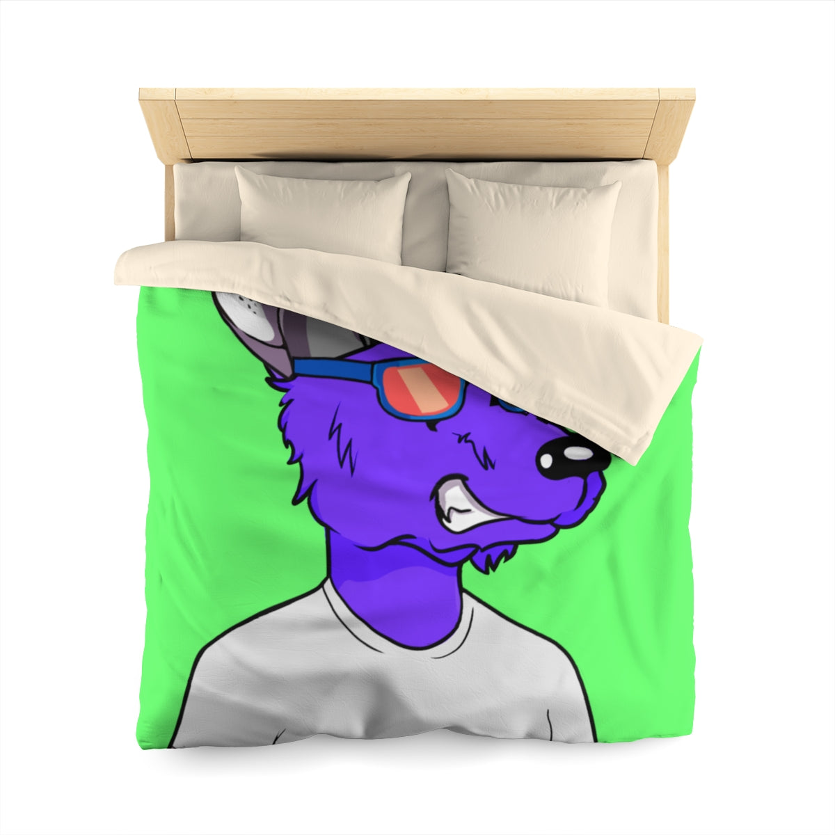 Cyborg Wolf Purple Fur Sunglasses Shades Cool Hat White Tshirt Microfiber Duvet Cover