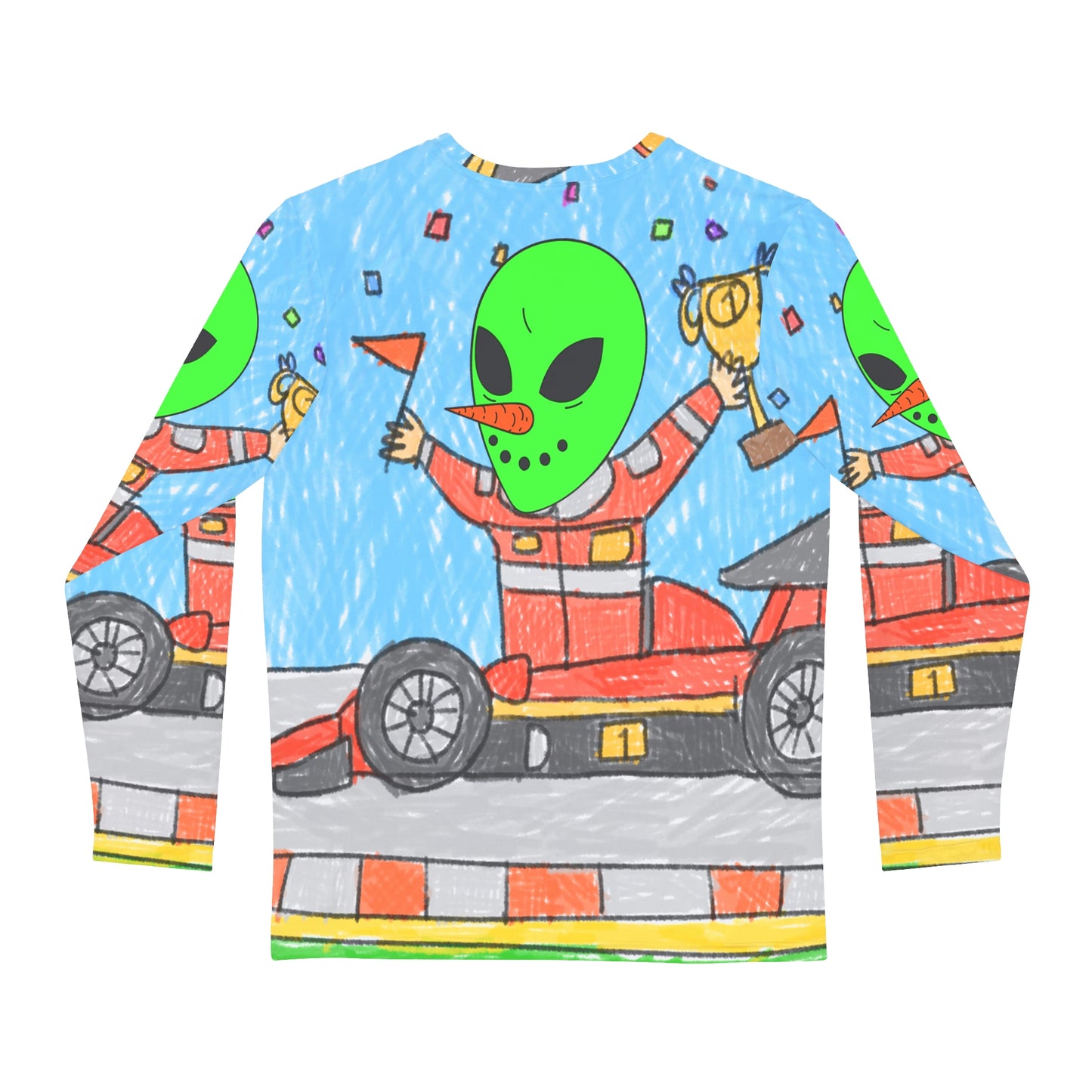 Racer Car Driver Alien Veggie Visi the Vegetable Visitor Men's Long Sleeve AOP Shirt