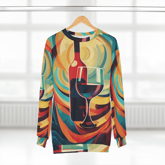 Wine Lover Abstract - Bottle & Glass Design Unisex Sweatshirt (AOP)