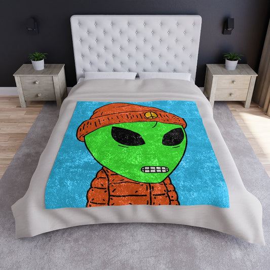 Orange Puffy Jacket Digital Teeth Peace Hat Visitor Alien Crushed Velvet Blanket - Visitor751