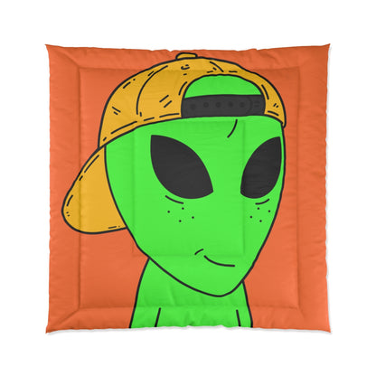 Green Alien Yellow Hat Visitor Bed Comforter