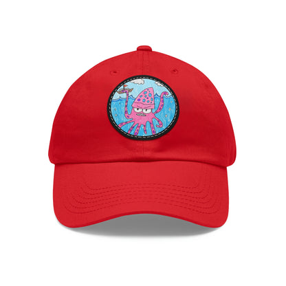 The Kraken Octopus Clean Graphic Dad Hat with Leather Patch (ラウンド)