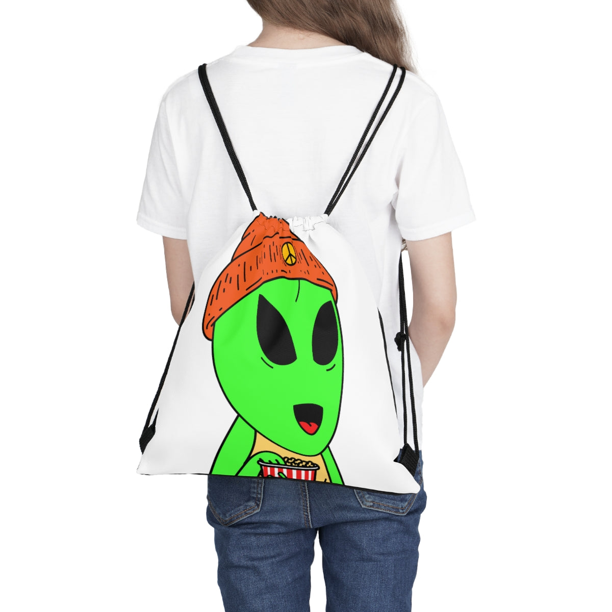 Big Smile Popcorn Green Visitor Peace Hat Outdoor Drawstring Bag