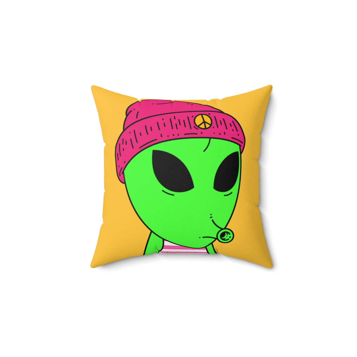 Pink Peace Hat Striped Shirt Visitor Green Snoot Mouth Spun Polyester Square Pillow