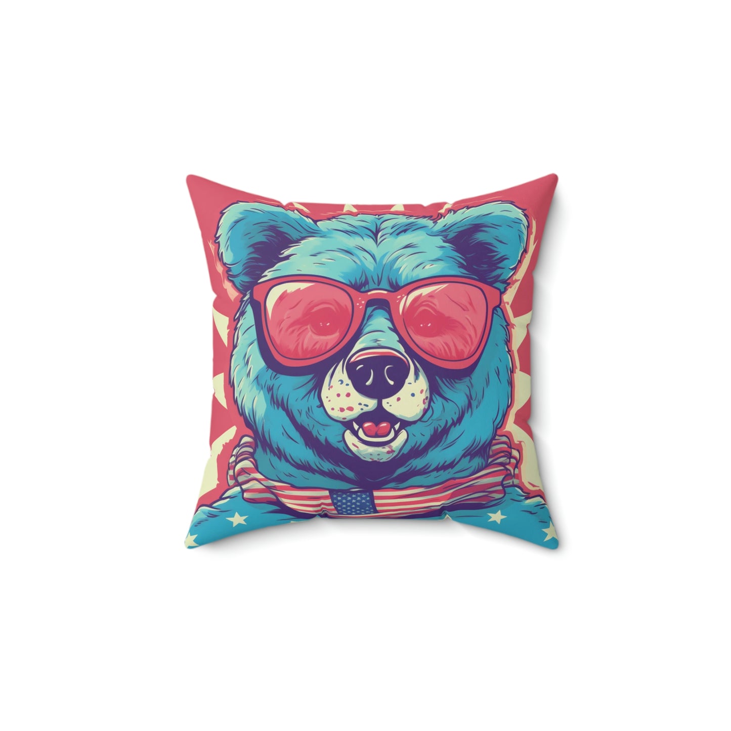 4th of July Festive Fun: Cute Patriotic Bear Graphic USA Style Spun Polyester Square Pillow