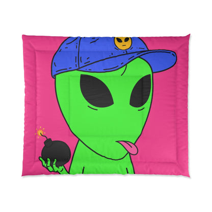 Green Alien Bomb Wield Hand Blue Visi Hat Visitor Bed Comforter